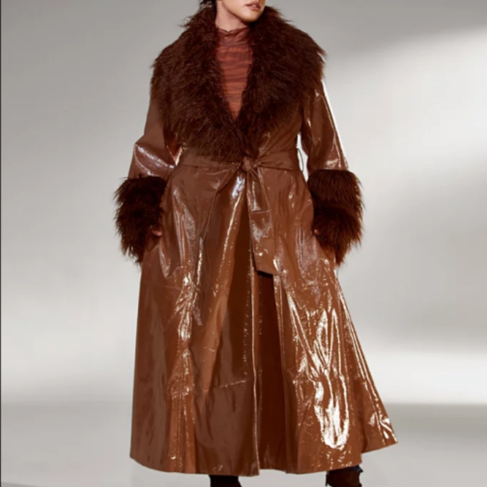 FTF X NADIA beautiful pleather and fur coat